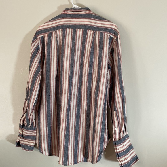 frame denim Frame Bib Striped button up  Linen Shirt - Natural White Multi - Picture 4 of 5